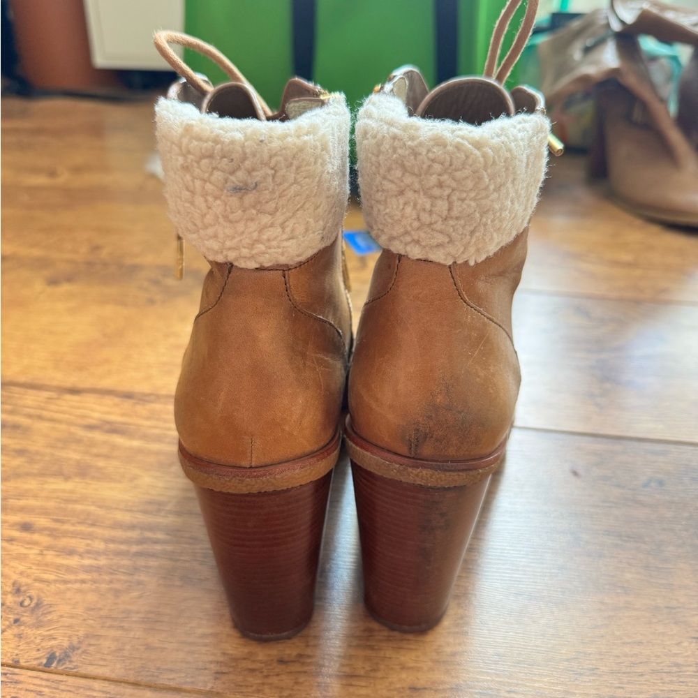 MICHAEL Michael Kors Tan Leather Lace-Up Block Heel Ankle Boots - Picture 12 of 12